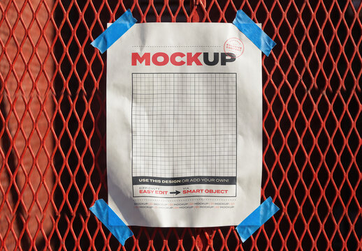 Page Poster Paste on Street Red Metal Grille Fence