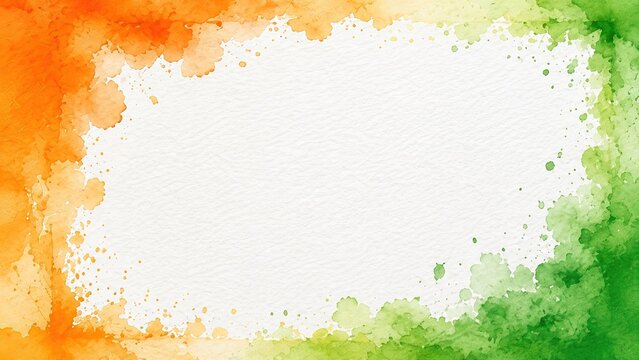 Patriotic watercolor background in indian flag colors forming a frame on textured paper, ideal for independence day.