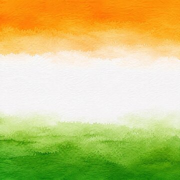 Watercolor Indian flag background, saffron / orange white and green tricolor paint texture, artistic national theme backdrop for Republic Day and Independence Day