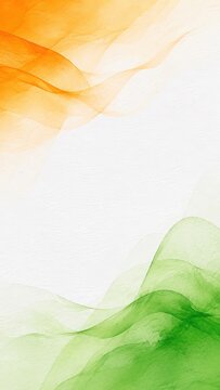 Indian tricolor abstract watercolor background, saffron / orange and green smoke waves on white paper, patriotic theme for Republic Day or Independence Day