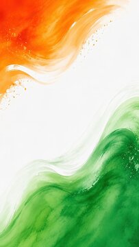 Indian flag colors watercolor background, abstract saffron / orange and green paint strokes on white, tricolor artistic frame for Republic Day and Independence Day
