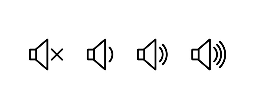 Speaker volume outline icon. Audio control symbol. Mute and loudness level sign