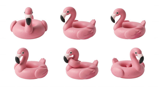 pink flamingo pool floats in multiple views against a clean white background summer vacation and leisure concepts