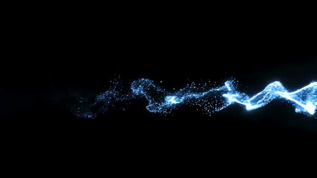 Ice blue light streak accelerating with sharp cinematic motion trail on black background