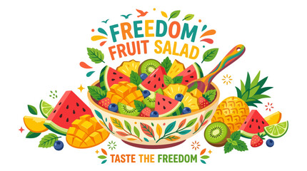 Colorful fruit salad bowl, freedom theme, vibrant illustration, healthy food, vector graphic © MSTMANWARA