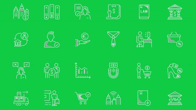Business finance animated icon pack with alpha for UI, UX, apps, websites and motion graphics.