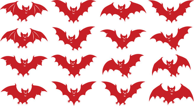 Halloween vector bundle red bat silhouettes for spooky decorations and designs