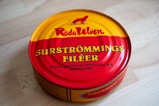 Authentic Swedish Surstromming Canned Seafood Closeup