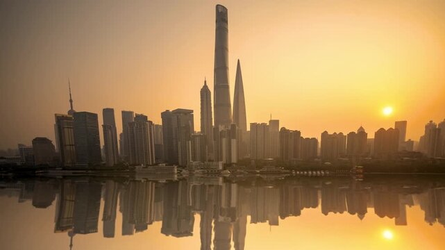 Shanghai fantasy skyline at sunset