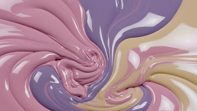 Swirling colors of paint mix together on a canvas at an art studio