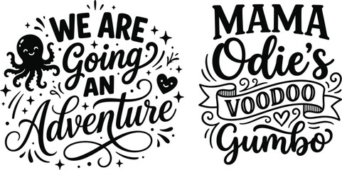 Naklejka premium Hand lettered typography quotes with nautical and culinary themes