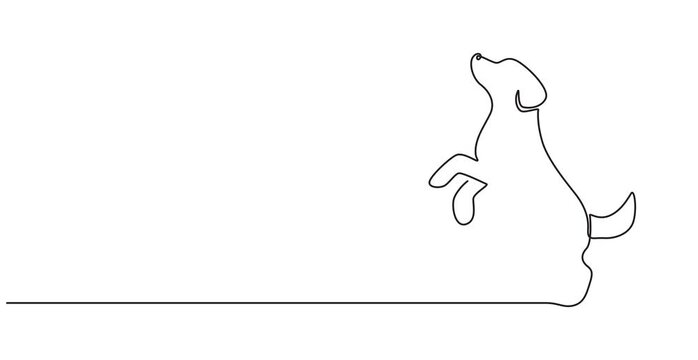 Animated self drawing  of Continuous one line drawing art dog animation pet heart line art. Dog drawing one line outline print veterinary puppy walk footprint running head logo bulldog animation,4K 