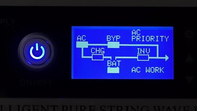 Uninterruptible power supply lcd display showing battery charging