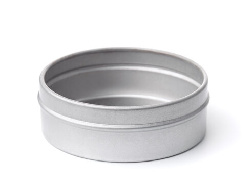 Open empty metal round container