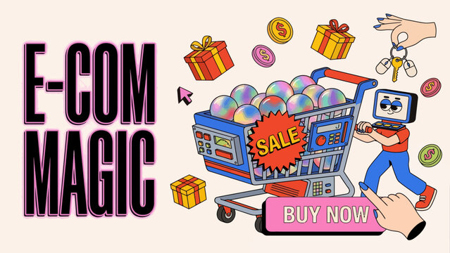 Web Shop Cart Sale Buy Now Gift Coin Site Biz Promo App Hero Art Work Fast