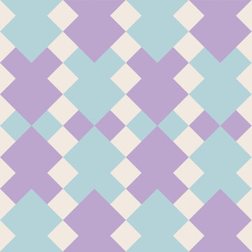 Geometric seamless pattern pastel lavender, light blue, and cream diamonds in a modern abstract layout. Clean repeating design minimalist style, balanced symmetry, soft contemporary colors. Vector