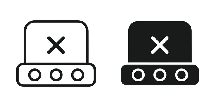 Computer monitor error set featuring outline and solid styles for system failure and technical issue notification