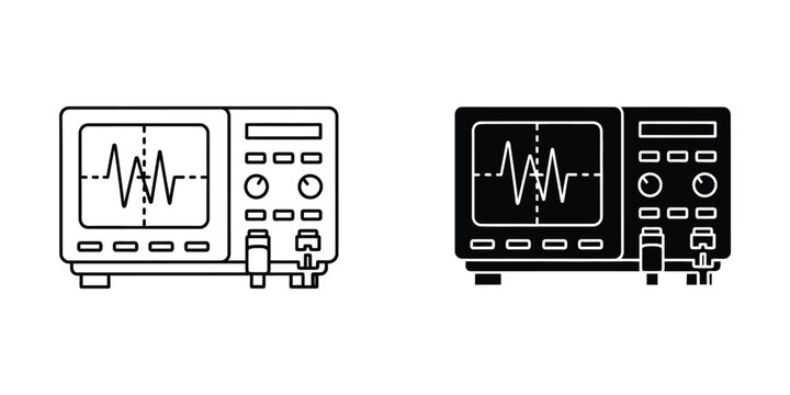 Electronic oscilloscope set featuring linear and solid black symbols for signal waveform measurement tools