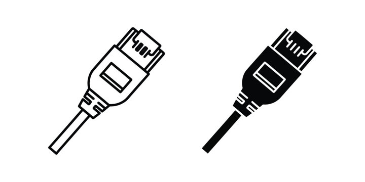 Ethernet network cable connector set featuring rj45 plug in outline and solid black variations
