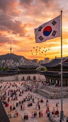 Republic of Korea Liberation Day Flag Above Seoul Palace.