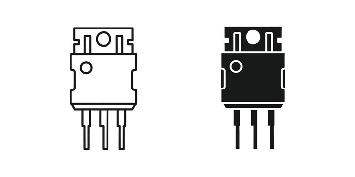 Three pin voltage regulator transistor set featuring outline and solid black electronic component