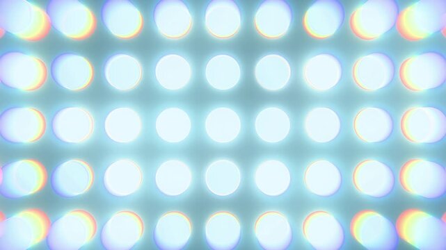 Futuristic 4K seamless loop of textured reflector spheres pulsing with rhythmic light. Glossy, metallic orbs glowing and flashing internally for high-energy tech or VJ backdrops.