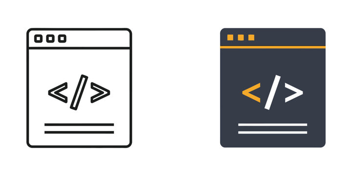 Web browser code set featuring outline and solid styles for programming and software development interface