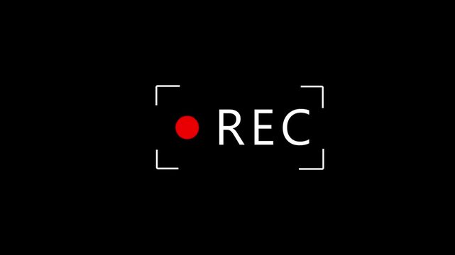 Recording icon Button Animation on Alpha Channel, rec text camera recording icon text animation, interface of video recorder digital display in black background 4k video