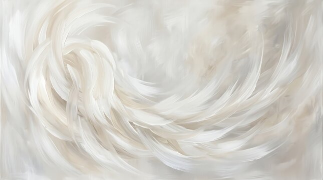 Abstract swirling white and beige brush strokes on textured background