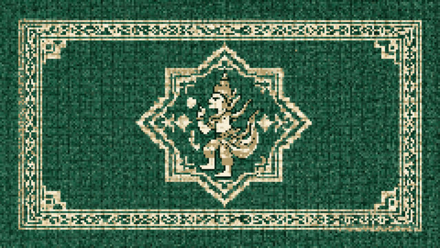 Thai Traditional Cross Stitch Kinnaree Rug Pattern - Ornate Needlepoint Carpet Embroidery Chart, Pixel Tapestry for Cushion and Home Decor