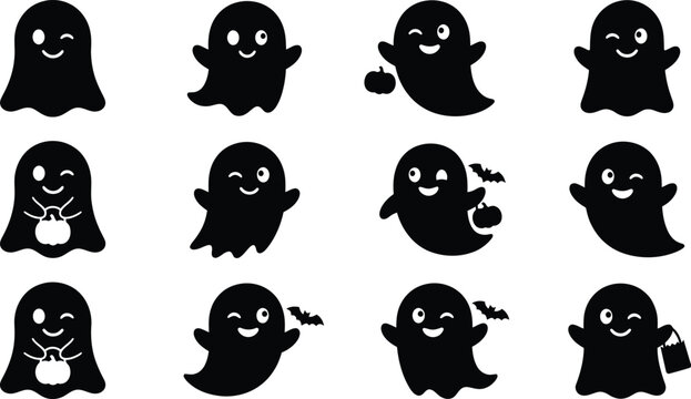 Halloween vector silhouettes bundle icons black bat candelabras gothic decor
