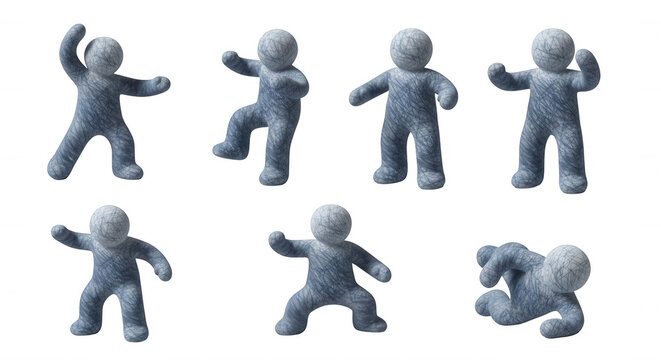 stone figure poses in various actions isolated on white background art and design uses character