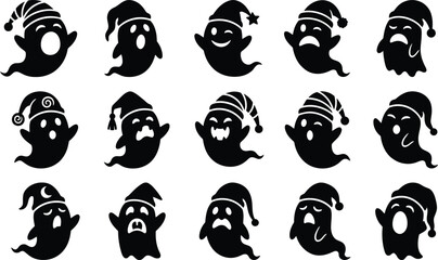 Obraz premium Halloween vector bundle 15 cute ghost illustrations with hats for spooky season designs