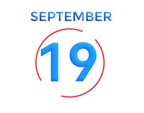 September 19 calendar in light blue and dark blue gradient colors with a red circle on a white background