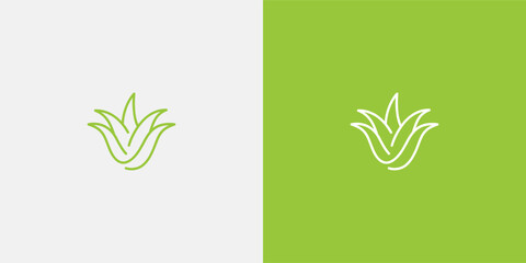 Aloe vera logo design with green background and white background. © Asgar