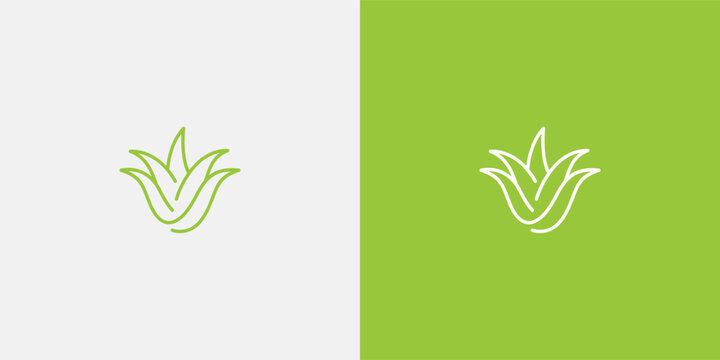 Aloe vera logo design with green background and white background.