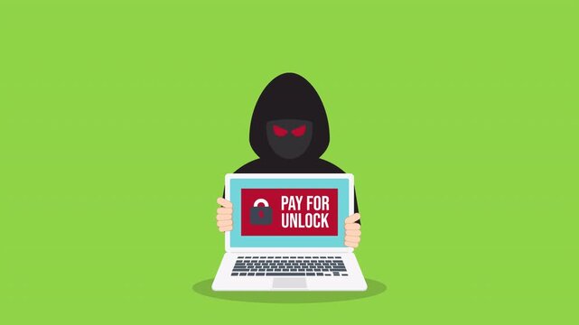 Ransomware Hacker Demanding Payment to Unlock Infected Computer Cyber Security Animation
