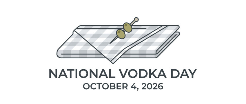 A stylized illustration featuring two olives on a toothpick resting on a folded checkered napkin for National Vodka Day.