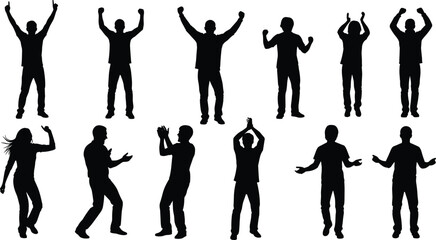 Silhouettes of people in diverse standing poses with expressive gestures and body language © Sabbir's World