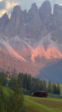 Scenic view of odle mountains in dolomites at sunset