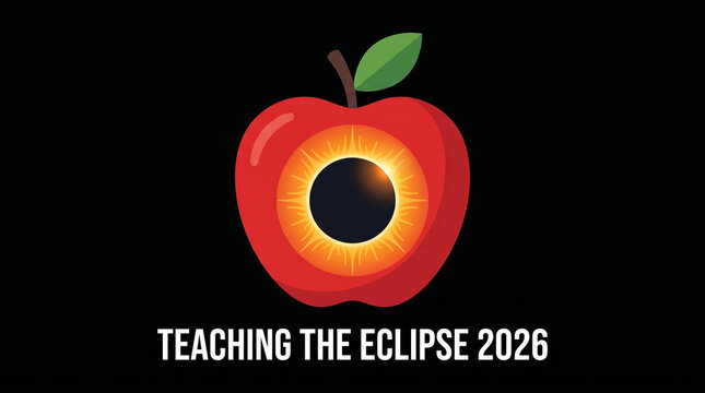 Solar eclipse graphic inside apple core.