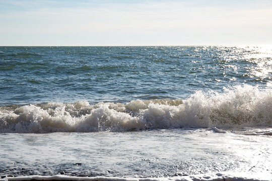 Big waves on the Black Sea coast in winter day
