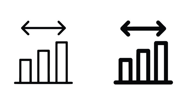 Bar graph with arrows on a white background, isolated line minimalist, simple