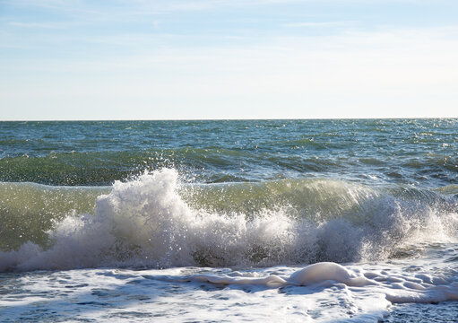 Big waves on the Black Sea coast in winter day