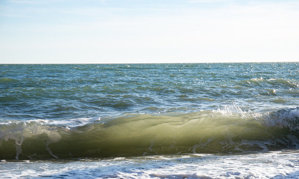 Big waves on the Black Sea coast in winter day