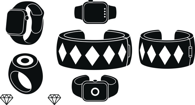 Wearable Technology and Jewelry Silhouette Collection Featuring Smart Devices and Accessories