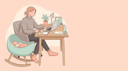 Fototapeta premium Working Parent Hybrid Work Lifestyle and Multitasking Flat Vector