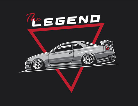 The Legend 90s Car Vector Design with Triangle and Text illustration