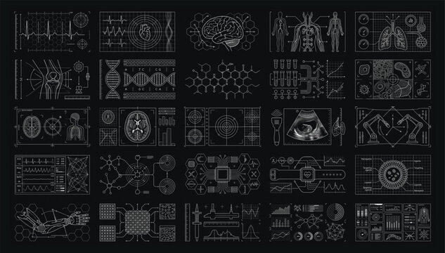 Biological data analysis interface graphics collection with biological analysis interface research illustration technology molecule chemistry genetics laboratory clinical diagnostic