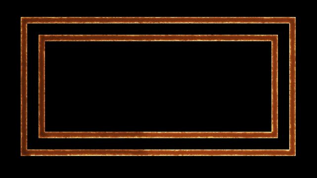Double rectangular glowing orange fire border frame isolated on black background rectangle flame light abstract